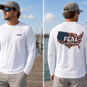 Fish Like a Local Fishing Lure American Flag Performance Fishing Shirt – UPF 50+ & Moisture-Wicking
